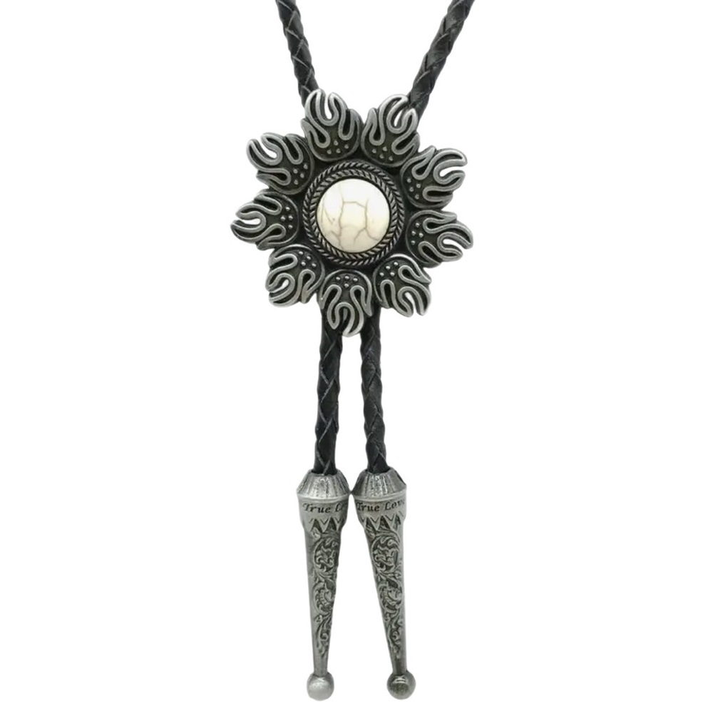 Western Bolo‎ Tie Retro Sunflower Pendant Black Leather Rope Cowboy Cowgirl Core
